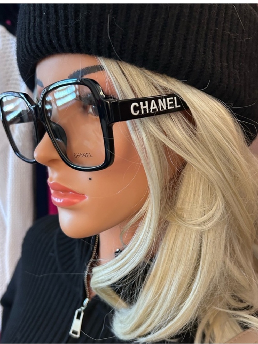 NWT -CHANEL glasses Black Square Acetate Optical Frames w Logo. AUTHEN